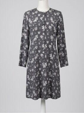 Episode Vintage 100% Silk Floral Mini Polka Dot Long Sleeve Midi Dress Gray 6